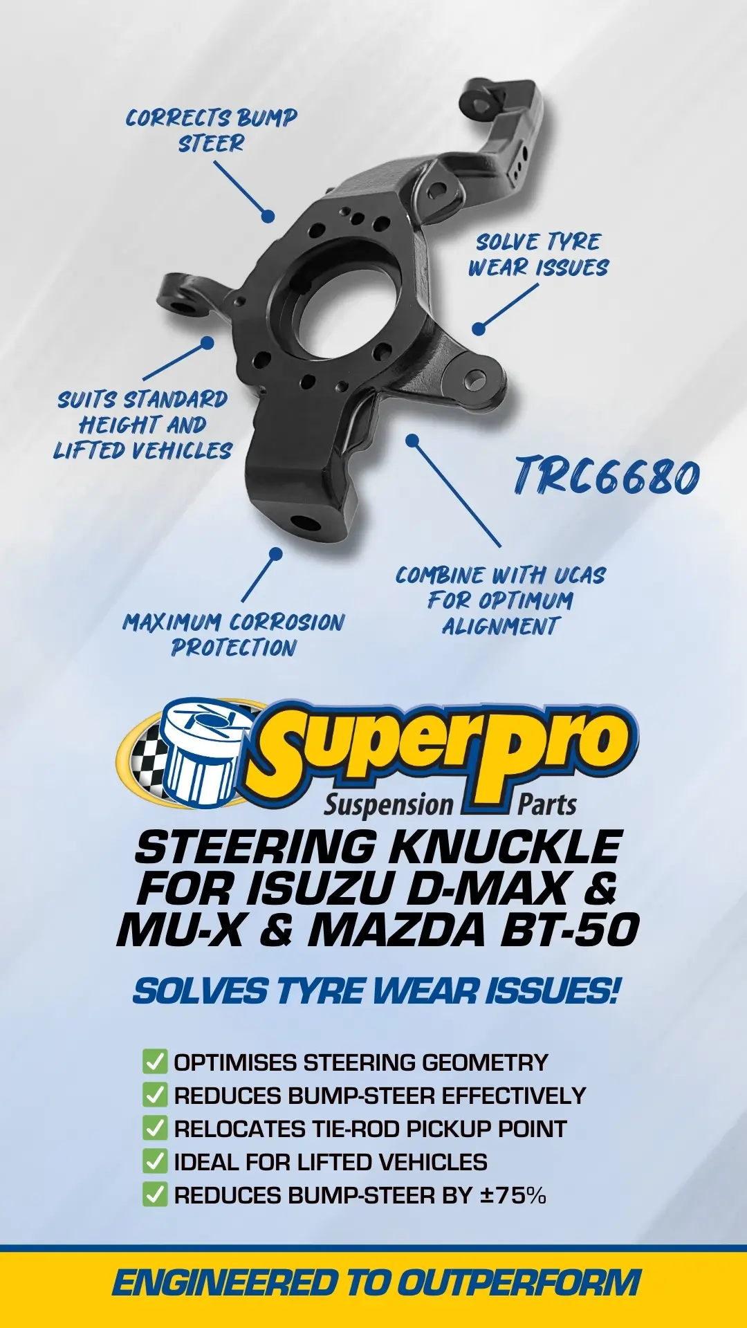 Upgraded Front Steering Knuckle Kit - Bump Steer Correction